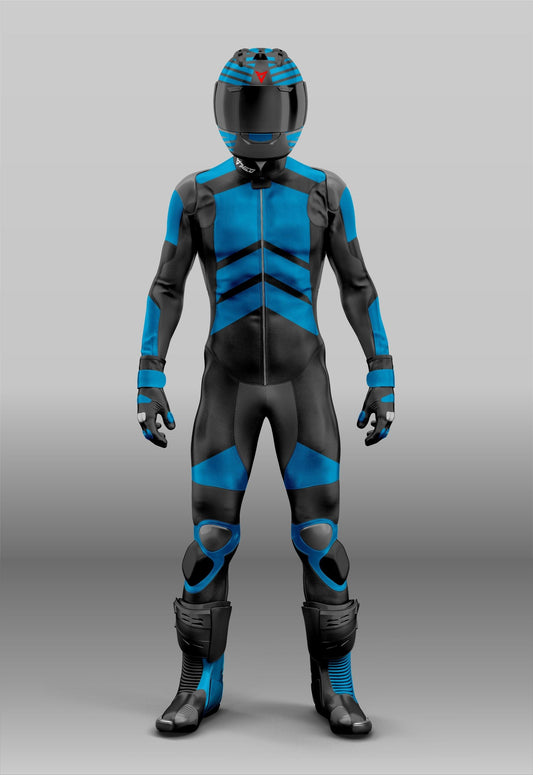 Custom Design Baby Blue/Black Design 1-Piece & 2-Piece Motorcycle Suit