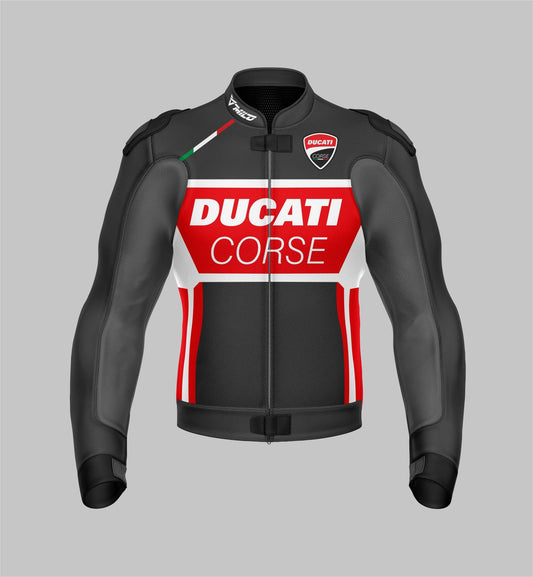 Black Red Ducati Corse Racing Customized Motorcycle Racing Jacket