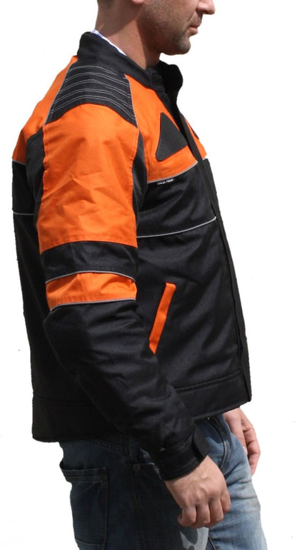 Motorbike Motorcycle Waterproof Textile Cardura Jacket CE Armored Black/Orange