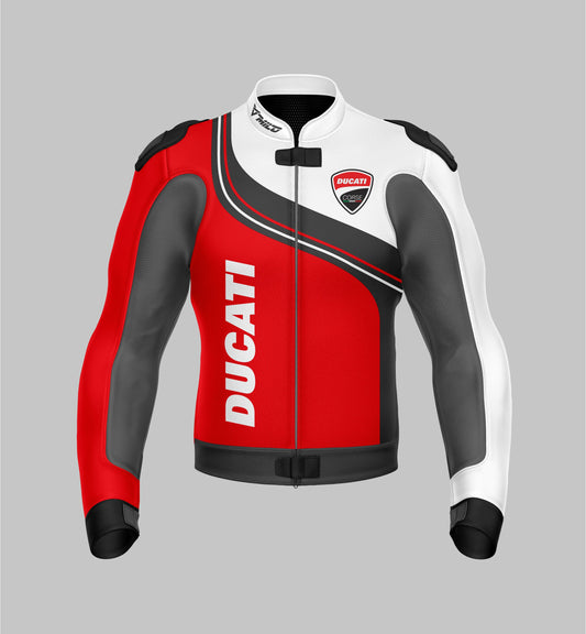 Ducati Panigale V4 Red White Leather Jacket