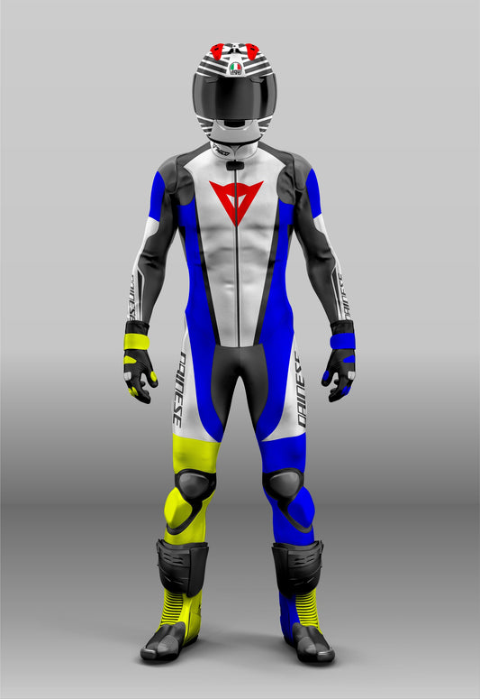 Misano 2 White Blue Yellow Race Suit