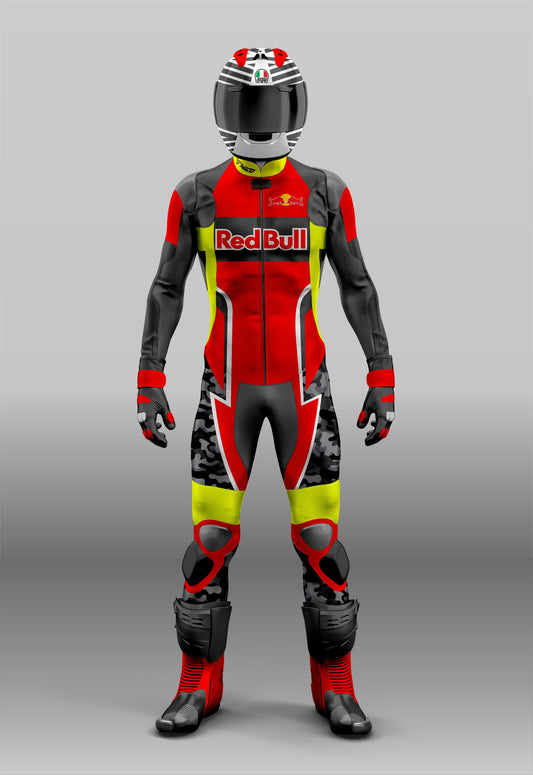 Custom Made Redbull Camouflage Red & Yellow Motorcycle Suit