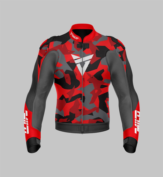 Protective Jacket with CE Certified Protections and Perforated Cowhide Leather by Milo Racing - Red Black