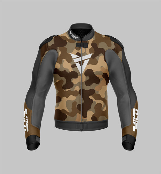 Milo Racing CE Certified Cowhide Leather Jacket for Motorcycle Enthusiasts with Custom Design - Military Design