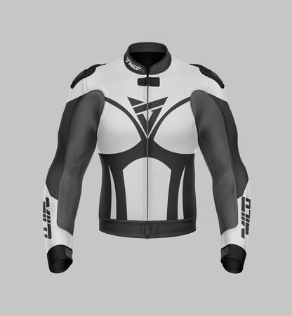 Custom Designed Protective Jacket with CE Certified Protections and Perforated Leather by Milo Racing - Black/White