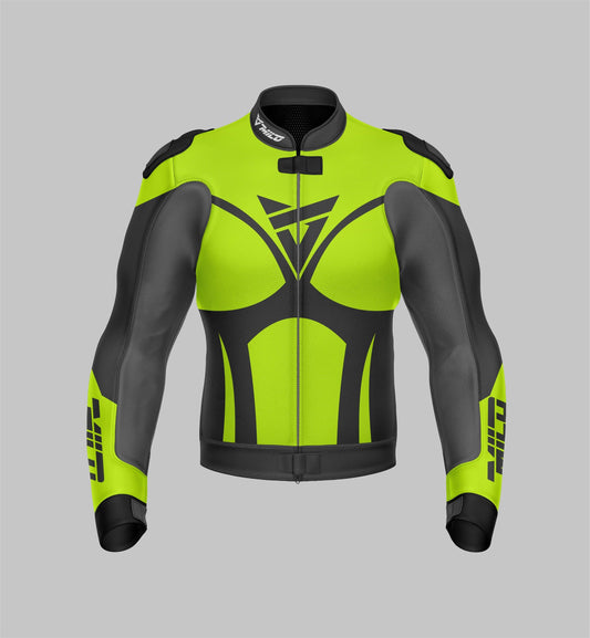 Custom Designed Perforated Leather Motorcycle Jacket by Milo Racing - Yellow Fluorescent
