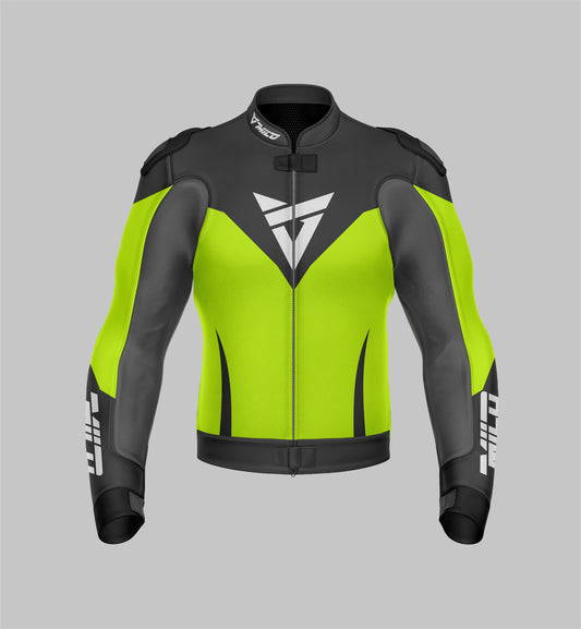 Milo Racing CE Certified Cowhide Leather Jacket for Motorcycle Riders - Green Fluorescent