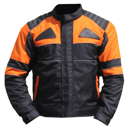 Motorbike Motorcycle Waterproof Textile Cardura Jacket CE Armored Black/Orange