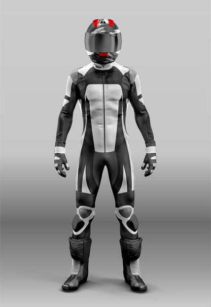 Customize Design Black & White Motorcycle Leather Suit