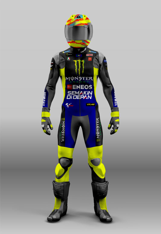 VR 46 Valentino Rossi Custom Design Monster Energy Leather Protective Racing Suit - Unisex - 1 Piece & 2 Piece Suit