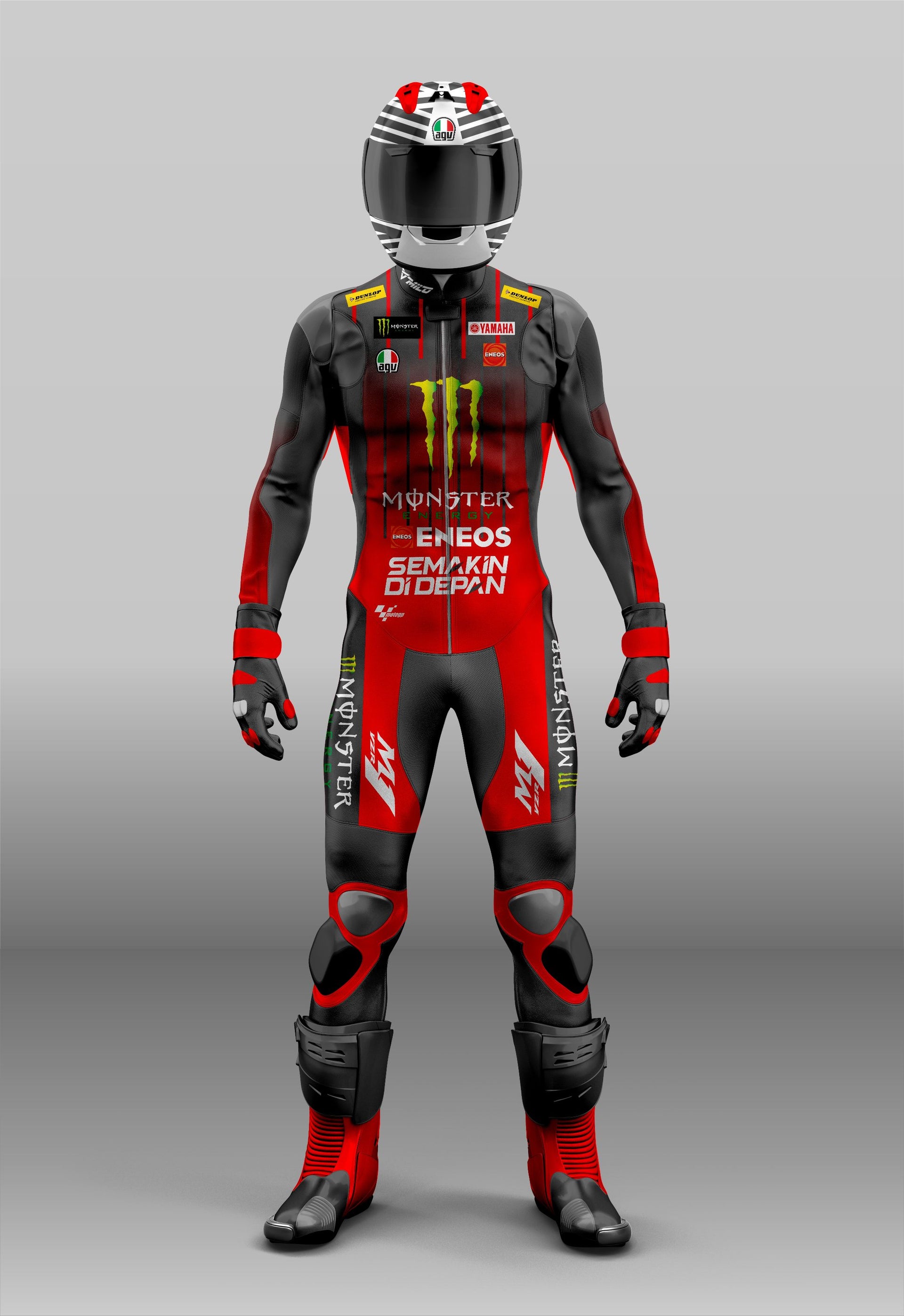 motogp gear Fabio Quartararo Monster Energy MotoGP Motorbike Racing Suit Red Black EU 54(XL)