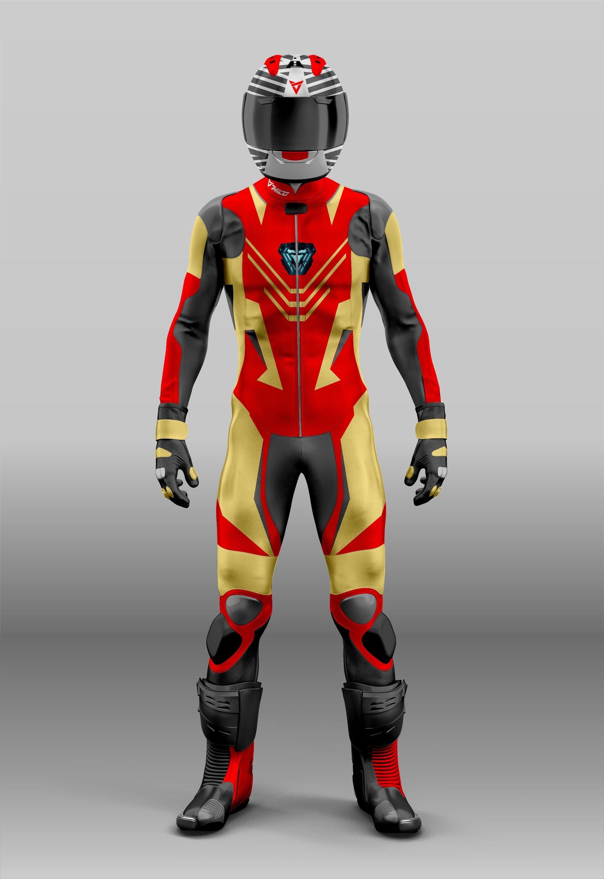 Tony Stark Iron Motorbike Leather Street Racing Custom Motorcycle Suit