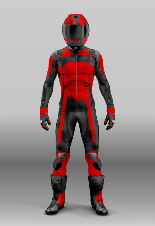 Premium Customize Ride & Race Leather Motorbike Racing Suit Red / Black Color