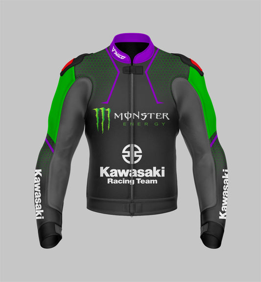 Kawasaki Racing Leather WSBK Motorcycle Jacket - MotoGP Rider Custom Design