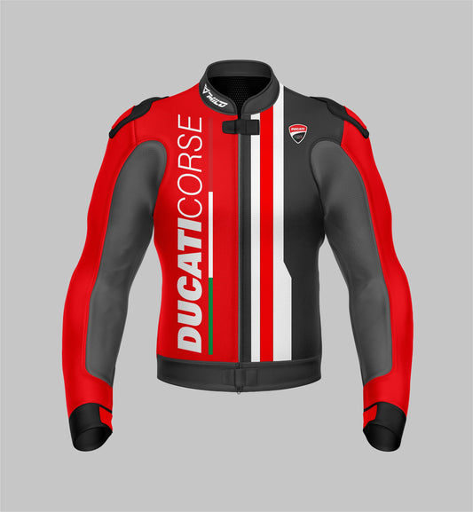 Ducati Corse Motorcycle Custom Design Perforated Leather Protective Jacket - Biker's Custom Color Options