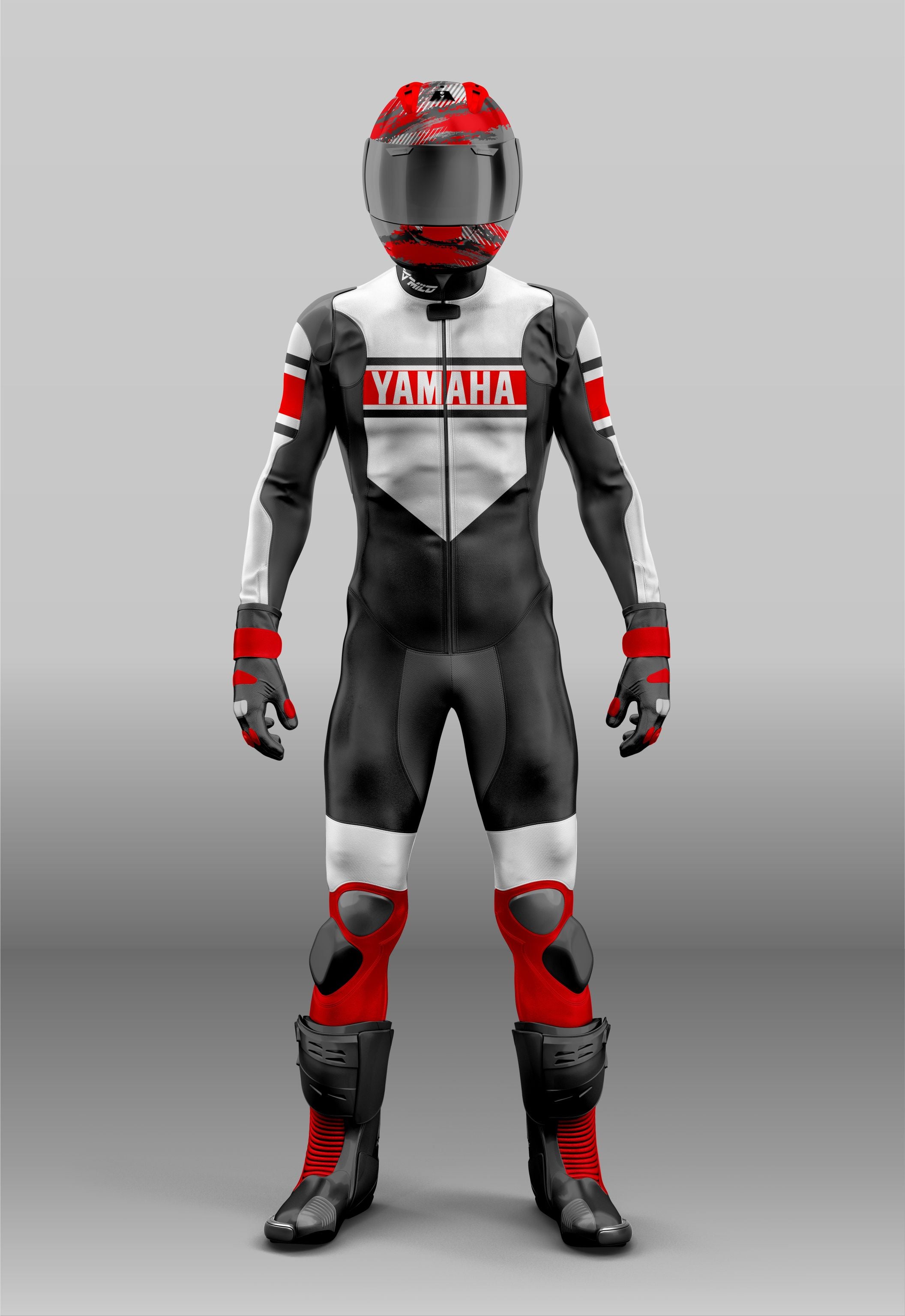 R1 & R6 Red Black White Leather Track Race Suit - Milo Racing