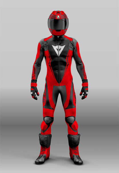 Laguna Seca 5 Perforated One Piece Leather Suit - Black / Red