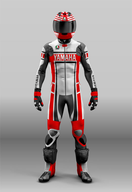 Yamaha R1 White Red Racing Suit