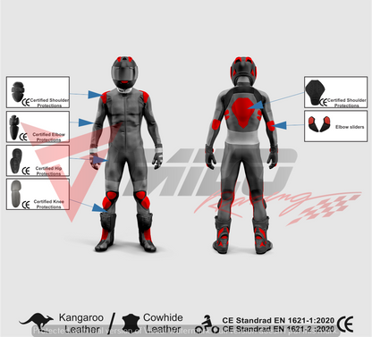 The Ultimate Protection suit for Riders 1 & 2 Piece Red-Black-White
